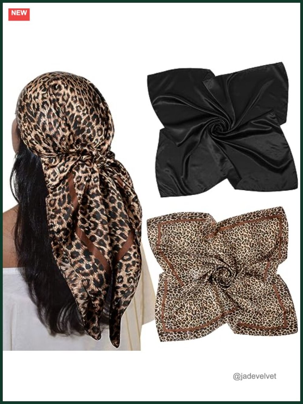 2 Pack Silk-Like Satin Head Scarves for Women, Square Bandanas 35"